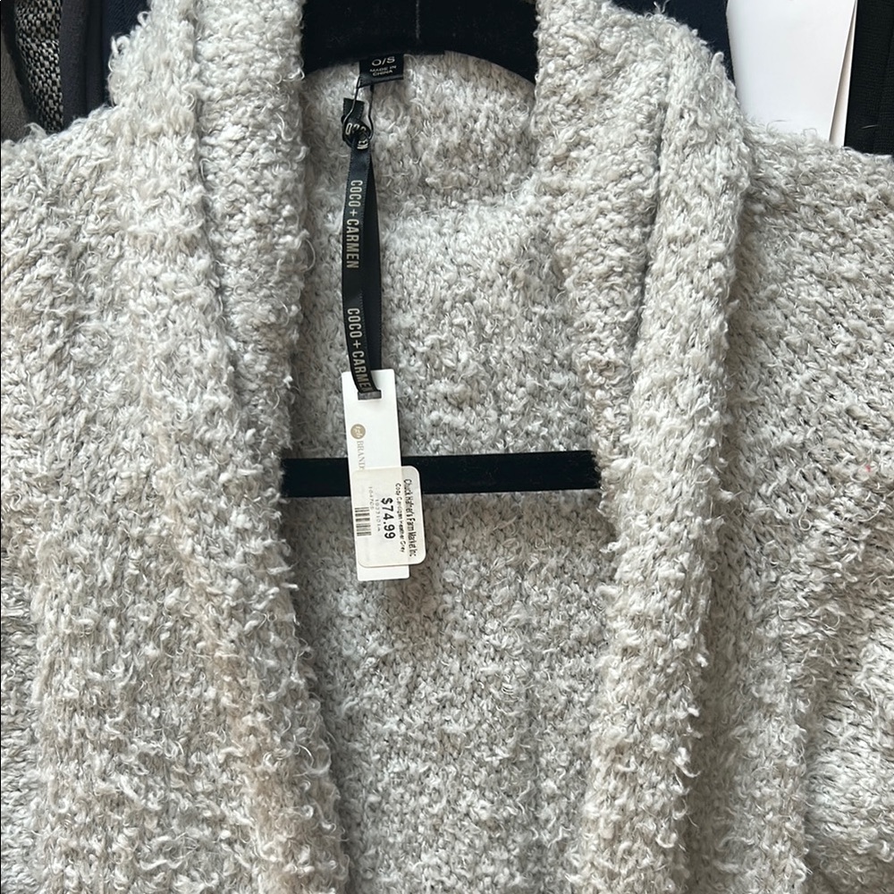 Gray Textured Shrug with Plush Boucle Fabric